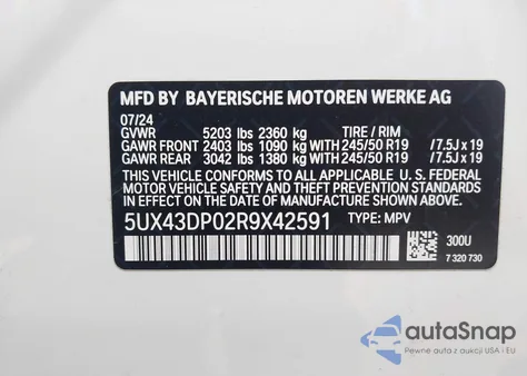 2024 BMW X3 Sdrive30I from USA, damaged, VIN 5UX43DP02R9X42591